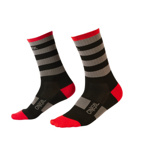 Ponožky - O'NEAL Stripe - černá / šedá / červená