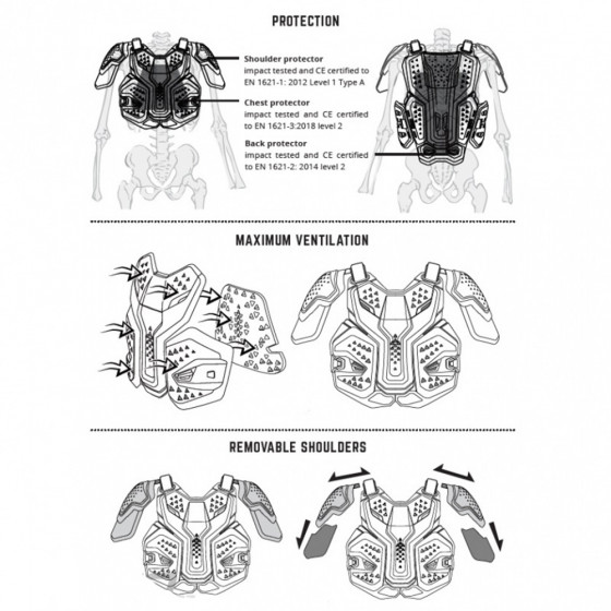 Chránič trupu a ramen - LEATT 6.5. Pro  Chest Protector - černá/bilá