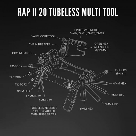 Multiklíč - LEZYNE RAP II - 20 Tubeless